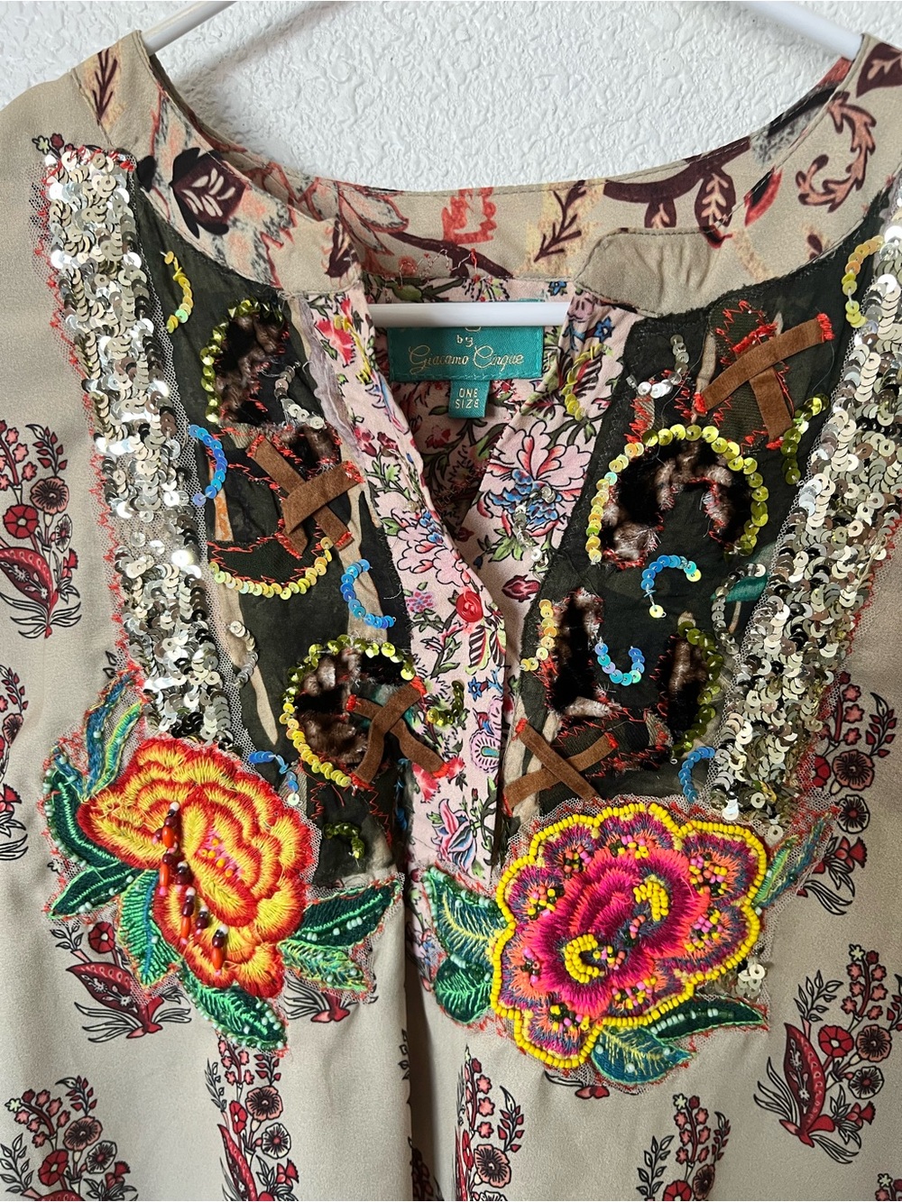 Antica Sartoria Floral Embellished Tunic - Pink Multi